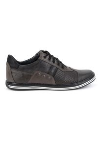 Polbut Buty męskie casual 1801P szare. Okazja: na co dzień. Zapięcie: pasek. Kolor: szary. Materiał: jeans, skóra. Wzór: paski. Sezon: lato, wiosna, jesień. Styl: casual #2