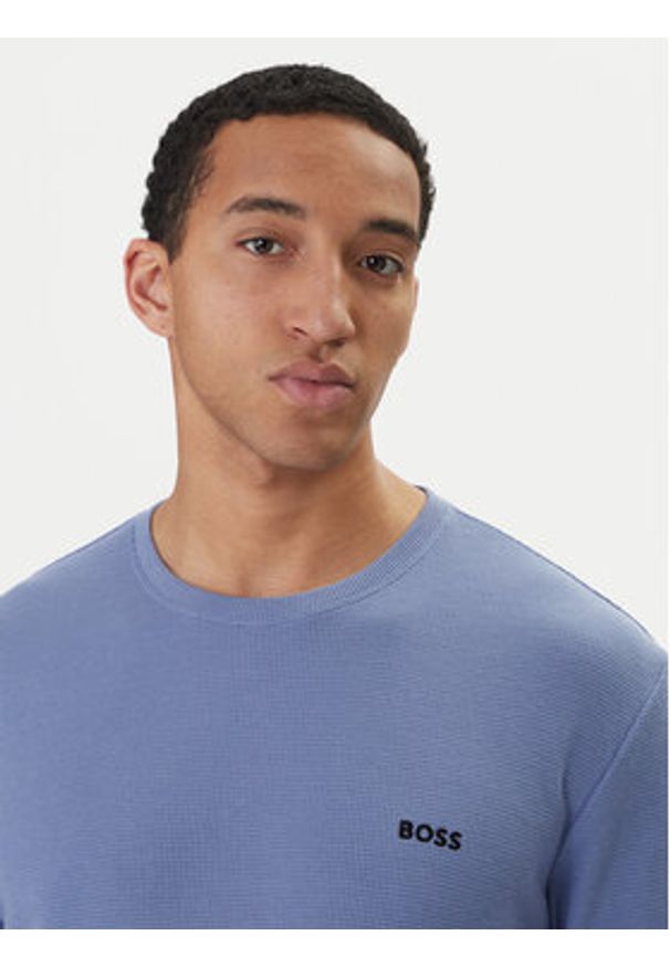 BOSS Longsleeve Waffle 50535870 Błękitny Regular Fit. Kolor: niebieski. Materiał: syntetyk, bawełna. Długość rękawa: długi rękaw