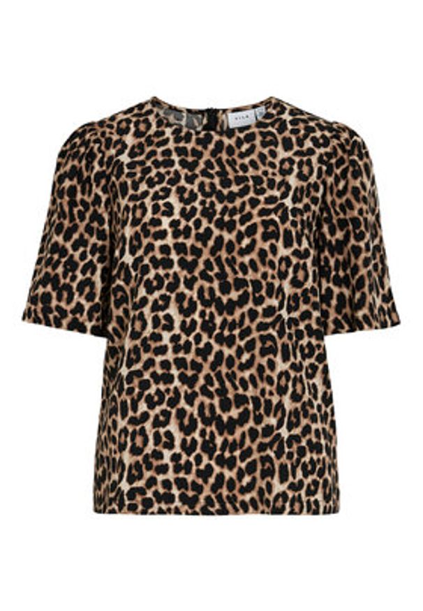 Vila Bluzka Liopana 14105564 Brązowy Regular Fit. Kolor: brązowy. Materiał: lyocell