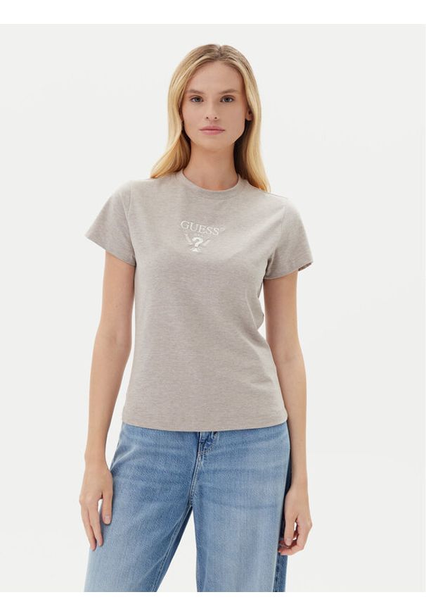 Guess T-Shirt V4YI21 KCDH1 Szary Slim Fit. Kolor: szary. Materiał: syntetyk, bawełna