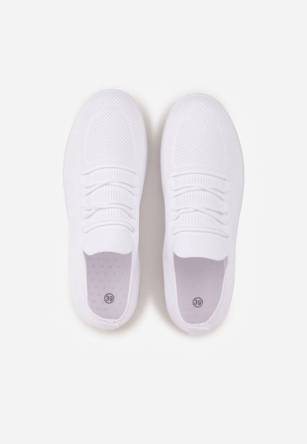 Born2be - Białe Sznurowane Buty Sportowe Sneakersy z Siateczki Caeolea. Okazja: na co dzień. Kolor: biały. Materiał: jeans. Sport: fitness, joga i pilates