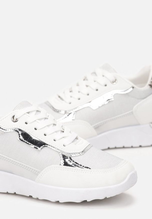 Born2be - Białe Sneakersy z Metalicznymi Wstawkami i Brokatem Balfora. Kolor: biały