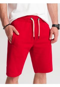 Ombre Clothing - Krótkie spodenki męskie z kieszeniami - czerwone V7 - Rozmiar: S. Kolor: czerwony. Materiał: bawełna, poliester, dzianina. Długość: krótkie