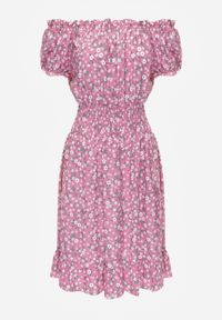 Renee - Różowa Bawełniana Sukienka Midi Hiszpanka z Gumką w Pasie Dnise. Typ kołnierza: dekolt hiszpanka. Kolor: różowy. Materiał: bawełna. Długość: midi #2