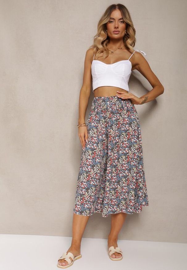 Renee - Niebiesko-Różowe Szerokie Spodnie Culotte High Waist z Gumką w Talii Vikiisona. Stan: podwyższony. Kolor: niebieski. Materiał: tkanina. Sezon: lato