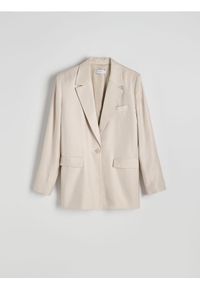 Reserved - Błyszcząca marynarka oversize - beżowy. Kolor: beżowy. Materiał: wiskoza, tkanina #1