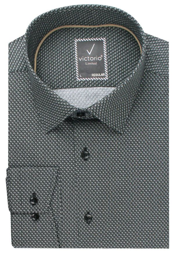 Koszula Wizytowa z Prostym Krojem - Victorio - Mikrowzór, Czarno-Biała. Okazja: na co dzień. Kolor: czarny, biały, wielokolorowy. Materiał: elastan, bawełna. Długość rękawa: długi rękaw. Długość: długie. Styl: wizytowy