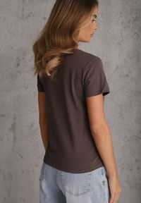 Renee - Szary Bawełniany T-shirt o Gładkim Wykończeniu i Prostym Fasonie Melamene. Okazja: na co dzień. Kolor: szary. Materiał: bawełna. Wzór: gładki. Styl: casual #4