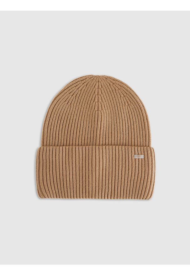 4f - 4F Czapka beanie damska - brązowy S. Kolor: brązowy. Materiał: wiskoza, dzianina. Wzór: gładki. Sezon: zima. Styl: klasyczny, sportowy, casual, elegancki