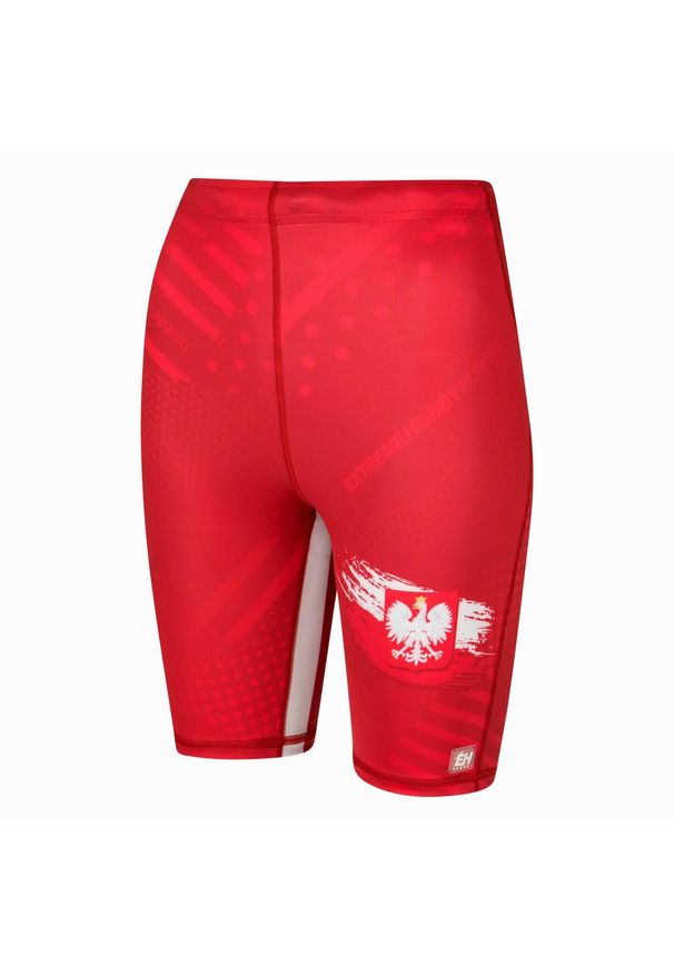 Legginsy krótkie do biegania damskie EXTREME HOBBY 1/3 POLSKA PRIME. Kolor: czerwony. Materiał: poliester, elastan. Długość: krótkie. Sport: kolarstwo, bieganie