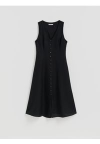 Reserved - Sukienka midi z lnem - czarny. Kolor: czarny. Materiał: len. Długość: midi