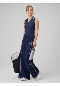 4f - 4F Spodnie dresowe z szerokimi nogawkami damskie - granatowe L. Stan: podwyższony. Kolor: niebieski. Materiał: dresówka. Długość: długie #1