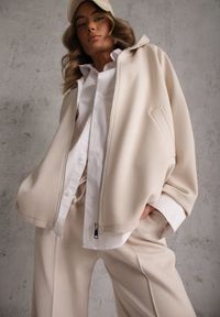 Renee - Jasnobeżowy Komplet Dresowy z Dzianiny z Wiskozą Bluza i Spodnie Wide Leg Nevelida. Kolor: beżowy. Materiał: dzianina, wiskoza, dresówka #1