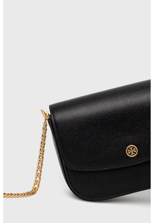 Tory Burch - Torebka skórzana. Kolor: czarny. Materiał: skórzane. Rodzaj torebki: na ramię