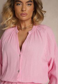 Renee - Różowy Kombinezon z Bawełny ze Spódnico-Spodenkami i Guzikami oraz Gumką w Talii Vimatthea. Kolor: różowy. Materiał: bawełna. Sezon: lato