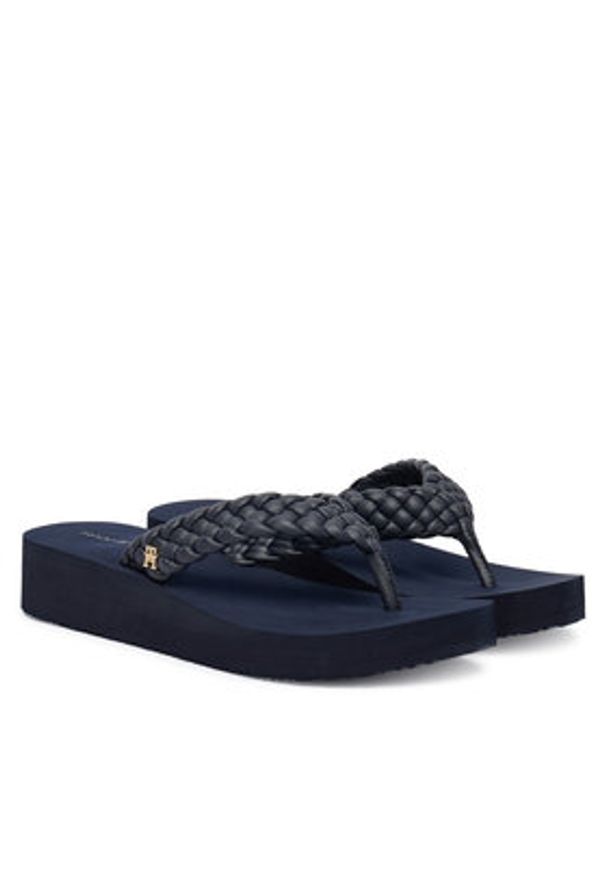 TOMMY HILFIGER - Tommy Hilfiger Japonki Th Wedge Cornrow Beach Sandal FW0FW09037 Granatowy. Kolor: niebieski. Materiał: skóra
