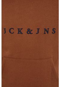 Jack & Jones Bluza męska kolor brązowy z kapturem z aplikacją. Typ kołnierza: kaptur. Kolor: brązowy. Wzór: aplikacja