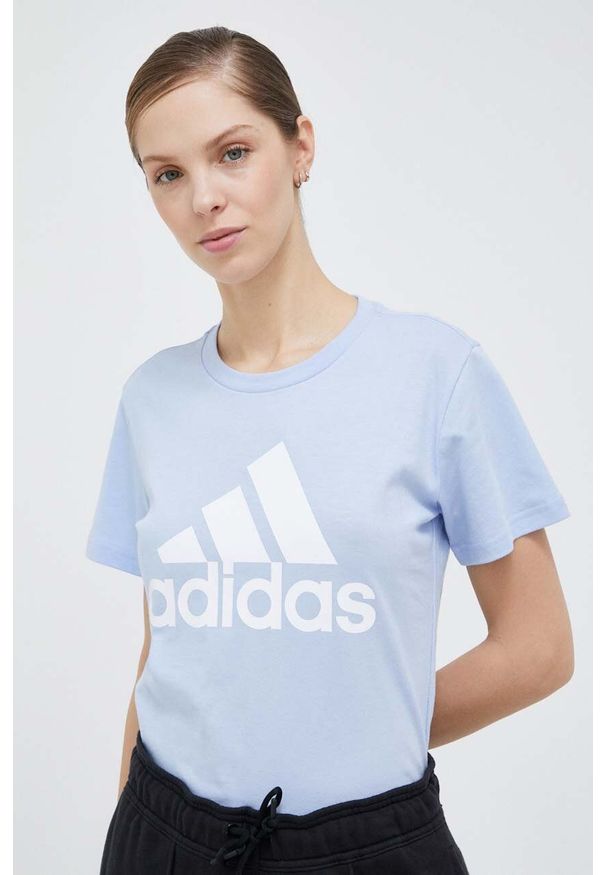 Adidas - adidas t-shirt bawełniany kolor niebieski. Kolor: niebieski. Materiał: bawełna