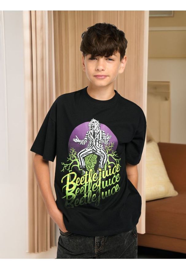 Sinsay - Koszulka Beetlejuice - czarny. Kolor: czarny. Długość: krótkie. Wzór: nadruk