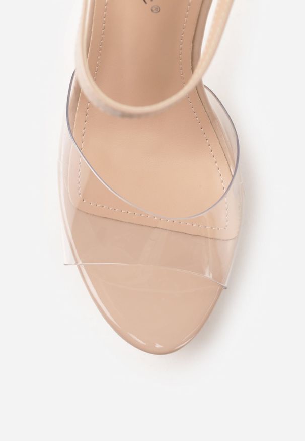 Renee - Beżowe Lakierowane Sandały na Platformie i Szpilce z Przezroczystą Cholewką Elinryn. Zapięcie: sprzączka. Kolor: beżowy. Materiał: lakier. Obcas: na platformie