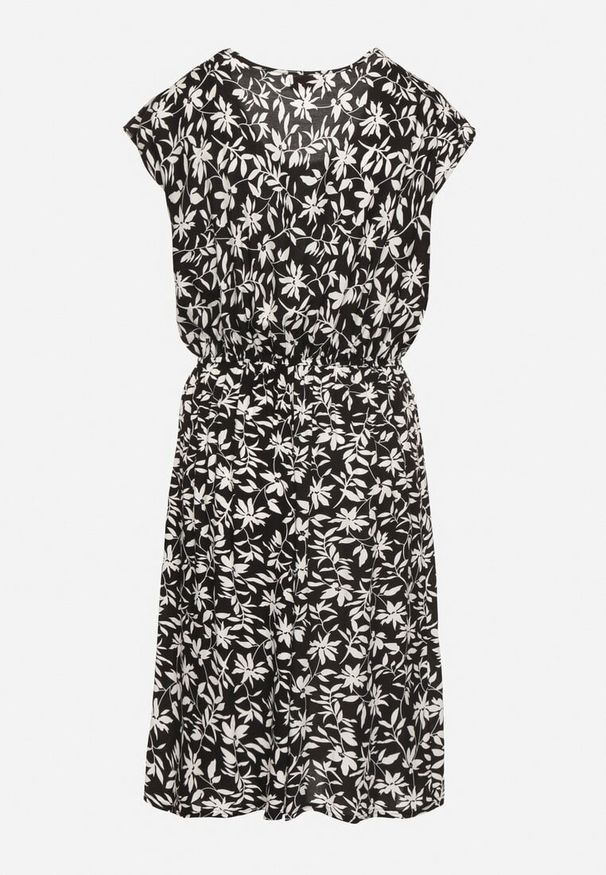 Born2be - Czarna Sukienka z Bawełną i Kwiatowym Wzorem Lumianisse. Okazja: na co dzień. Kolor: czarny. Materiał: bawełna. Długość rękawa: krótki rękaw. Wzór: kwiaty. Sezon: lato. Styl: elegancki, casual