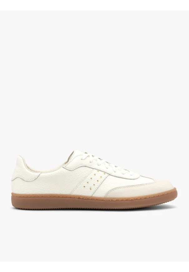 Ryłko - Kremowe damskie półbuty sznurowane. Okazja: na co dzień. Kolor: beżowy. Materiał: skóra. Szerokość cholewki: normalna. Styl: casual, street, sportowy