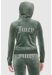 Juicy Couture - JUICY COUTURE Welurowa zielona rozpinana bluza damska diamante hoodie, Rozmiar L. Kolor: zielony. Materiał: welur #3