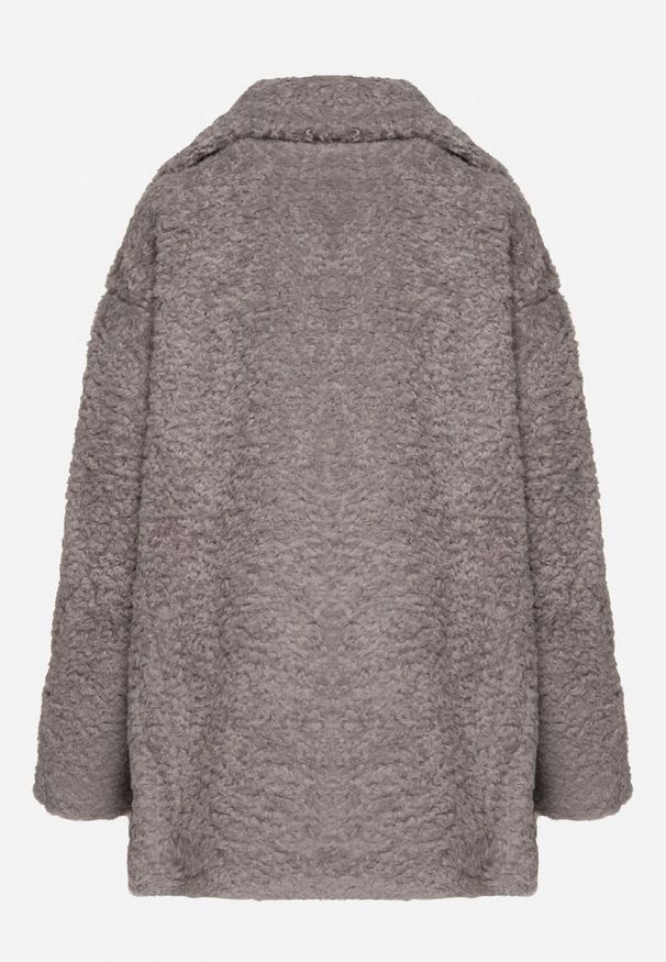 Born2be - Szara Futrzana Kurtka Płaszcz Dwurzędowy z Dołączonymi Rękawiczkami Hetista. Okazja: na co dzień. Kolor: szary. Materiał: futro. Styl: elegancki, casual