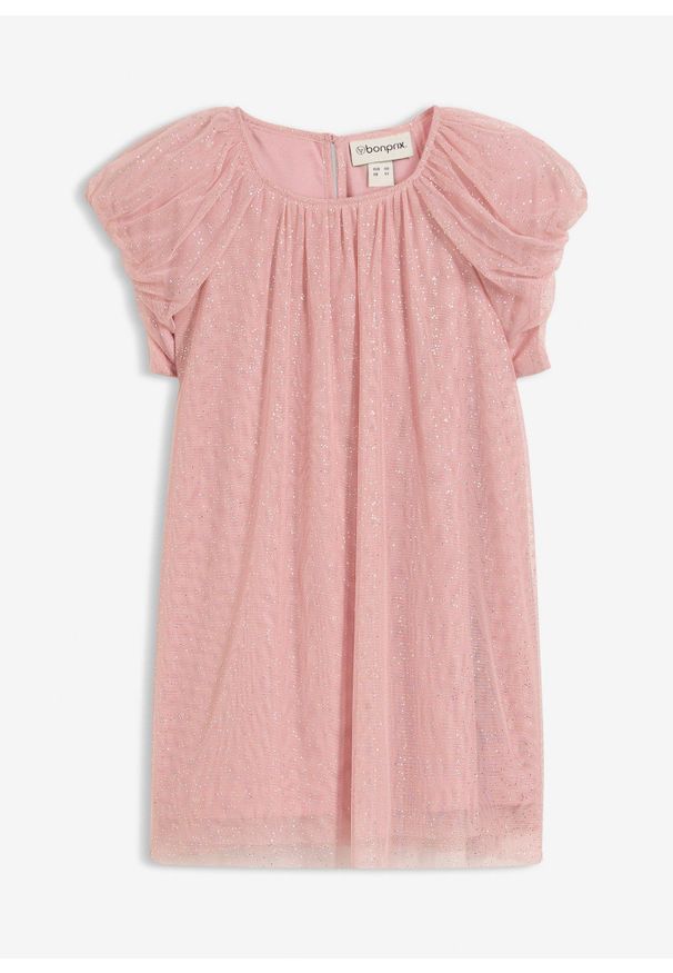 bonprix - Sukienka mini z delikatnego tiulu. Okazja: na imprezę. Kolor: różowy. Materiał: tiul. Typ sukienki: rozkloszowane. Długość: mini