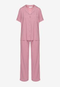 Renee - Ciemnoróżowy Wiskozowy Komplet Piżamowy Koszula na Krótki Rękaw i Długie Spodnie Angelae. Kolor: różowy. Materiał: wiskoza. Długość: krótkie #6