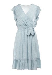 Born2be - Miętowa Sukienka z Paskiem Rartho. Typ kołnierza: kołnierz z falbankami. Kolor: miętowy. Materiał: wiskoza, materiał. Wzór: kwiaty, nadruk. Typ sukienki: kopertowe, rozkloszowane. Długość: mini #6