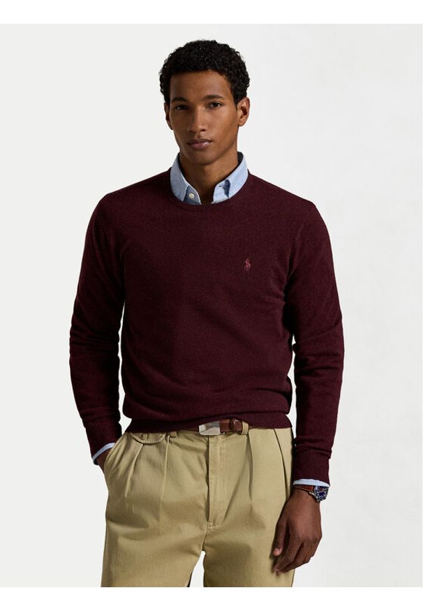 Polo Ralph Lauren Sweter 710974148008 Bordowy Regular Fit. Typ kołnierza: polo. Kolor: czerwony. Materiał: wełna