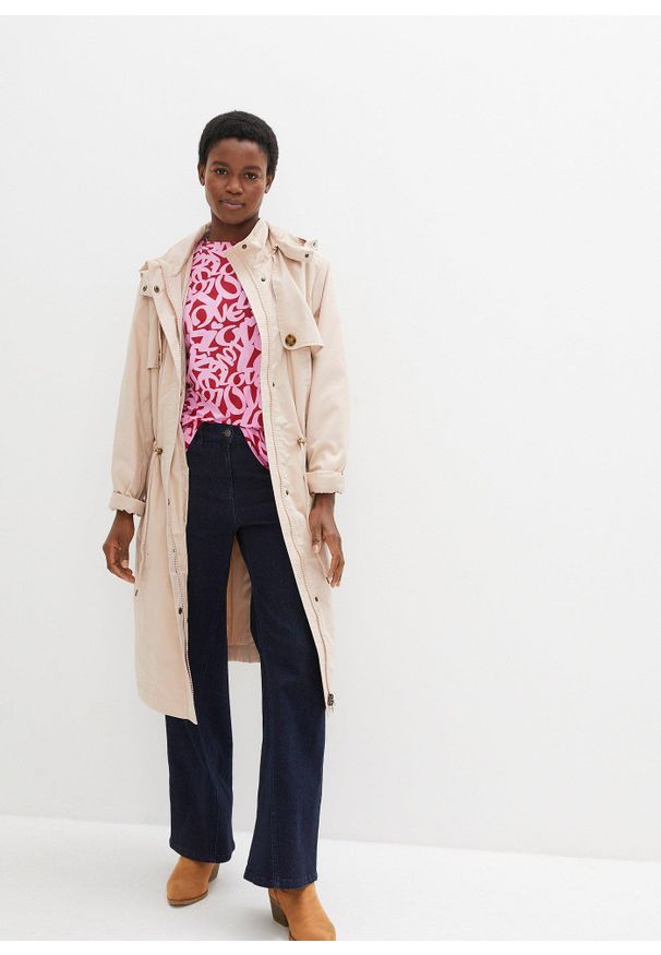 bonprix - Shirt z okrągłym dekoltem, rękawy 3/4. Kolor: czerwony. Materiał: wiskoza. Wzór: nadruk