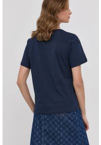 Trussardi Jeans - Trussardi t-shirt bawełniany kolor granatowy. Kolor: niebieski. Materiał: bawełna. Długość rękawa: krótki rękaw. Długość: krótkie. Wzór: aplikacja #3