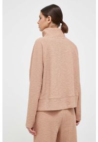 DKNY - Dkny bluza damska kolor brązowy gładka. Kolor: brązowy. Materiał: dzianina. Długość rękawa: raglanowy rękaw. Wzór: gładki #3