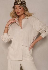 Renee - Beżowa Koszula Oversize z Lnem i Wiskozą Katilira. Okazja: na co dzień, na spotkanie biznesowe, na imprezę. Typ kołnierza: kołnierzyk klasyczny. Kolor: beżowy. Materiał: wiskoza, len. Długość rękawa: długi rękaw. Długość: długie. Styl: klasyczny, casual, elegancki, biznesowy