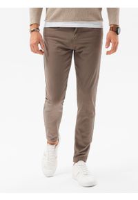 Ombre Clothing - Spodnie męskie chinosy SLIM FIT P1059 - ciemnobeżowe - XXL. Okazja: na co dzień. Kolor: beżowy. Materiał: bawełna, elastan, tkanina. Styl: casual