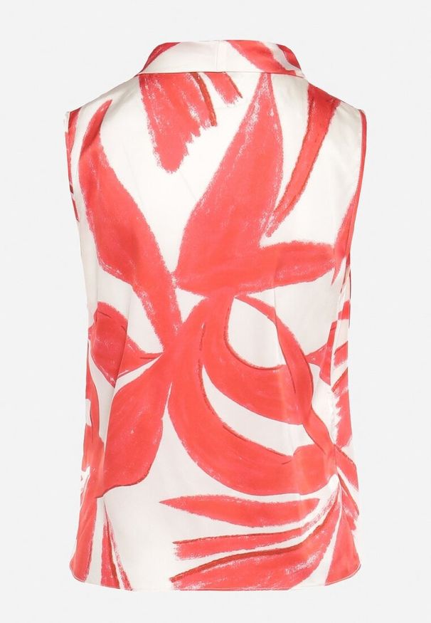 Born2be - Biało-Czerwona Bluzka Top z Kopertowym Dekoltem w Abstrakcyjny Print Lumiana. Kolor: czerwony. Materiał: tkanina, materiał. Wzór: nadruk. Sezon: lato. Styl: elegancki