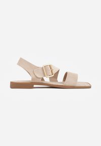 Renee - Beżowe Sandały na Płaskiej Podeszwie ze Skośnym Paskiem i Klamerką Iphislia. Okazja: na co dzień. Zapięcie: pasek. Kolor: beżowy. Obcas: na płaskiej podeszwie. Styl: casual, elegancki #2