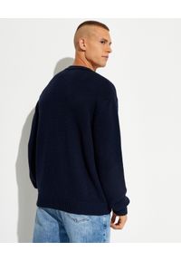 Balmain - BALMAIN - Granatowy sweter z logo. Kolor: niebieski. Materiał: wełna. Długość rękawa: długi rękaw. Długość: długie. Wzór: haft #6