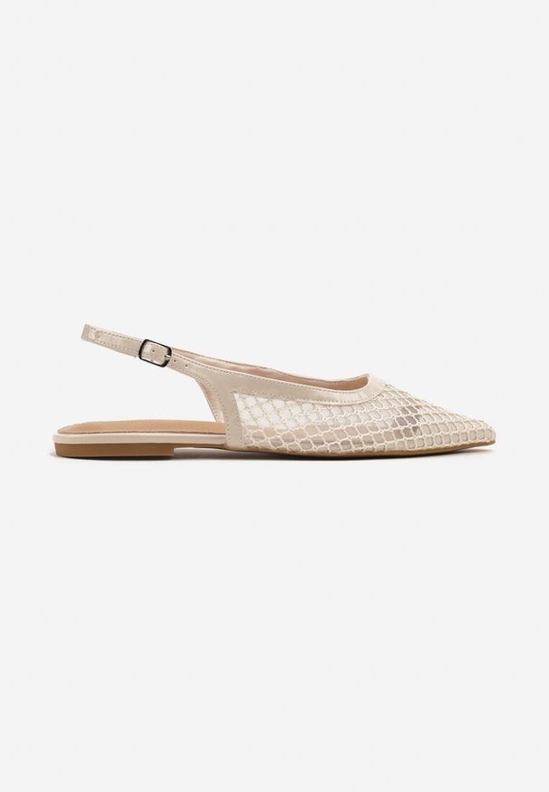 Renee - Beżowe Siateczkowe Sandały Slingback na Płaskiej Podeszwie Reolanta. Okazja: na co dzień, na spotkanie biznesowe, do pracy. Kolor: beżowy. Wzór: aplikacja. Obcas: na płaskiej podeszwie. Styl: biznesowy, elegancki, casual