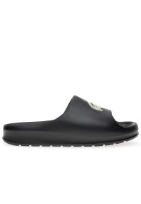 Klapki Lacoste Croco 2.0 Eco 123 745CMA0005-454 - czarne. Okazja: na plażę, na co dzień. Zapięcie: pasek. Kolor: czarny. Materiał: materiał, syntetyk. Szerokość cholewki: normalna. Wzór: aplikacja. Sport: pływanie