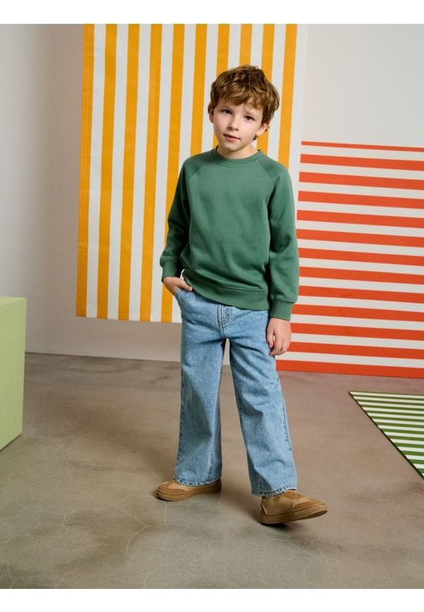 Sinsay - Jeansy wide leg z efektem sprania - niebieski. Kolor: niebieski