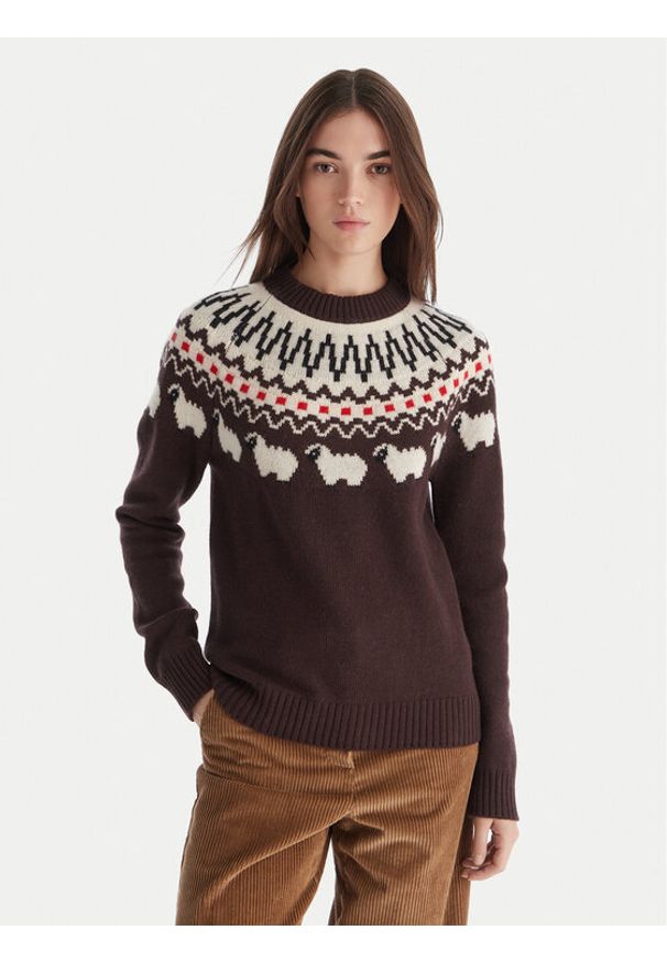 Hunter Sweter Ashie HARW0074251 Brązowy Regular Fit. Kolor: brązowy. Materiał: wełna