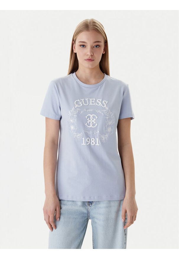 Guess T-Shirt V6RI12 J1314 Błękitny Regular Fit. Kolor: niebieski. Materiał: bawełna