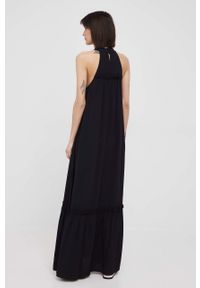 Sisley sukienka kolor czarny maxi rozkloszowana. Kolor: czarny. Materiał: tkanina. Typ sukienki: rozkloszowane. Długość: maxi #4