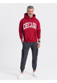 Ombre Clothing - Męskie spodnie JOGGERY z odstającymi i zapinanymi kieszeniami cargo - grafitowe V6 - Rozmiar: XL. Kolor: szary. Materiał: tkanina, elastan, guma, bawełna. Wzór: nadruk