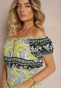 Renee - Żółta Sukienka z Bawełny z Gumką w Pasie i Wiązaniem przy Dekolcie Hiletta. Okazja: na co dzień. Kolor: żółty. Materiał: bawełna. Styl: casual #5