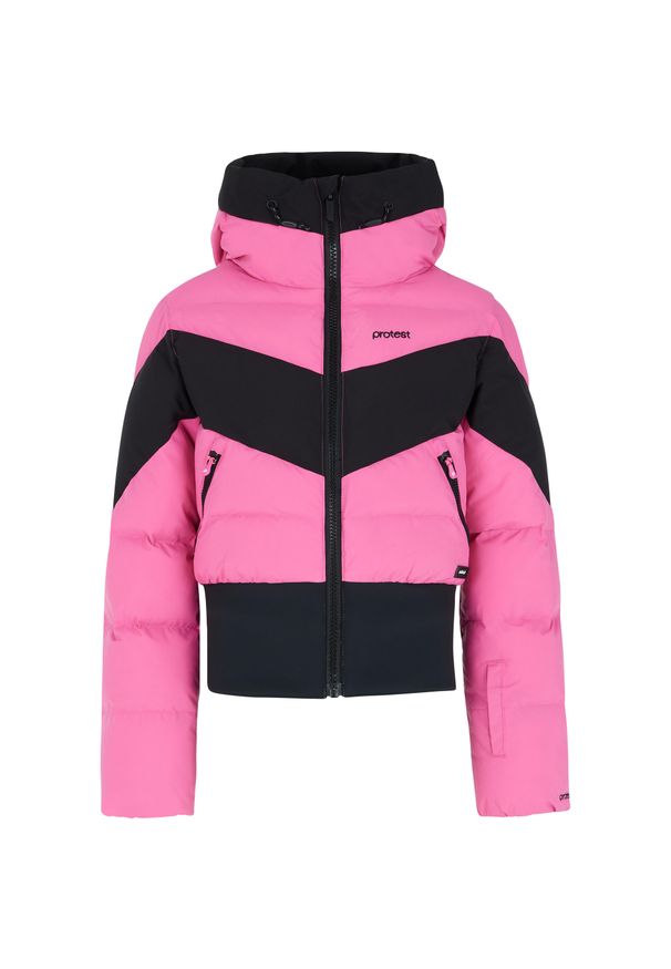 Protest - Kurtka narciarska/snowboardowa z kapturem zapinana na zamek Junior PROTEST. Typ kołnierza: kaptur. Kolor: czerwony, różowy, wielokolorowy. Sezon: zima. Sport: snowboard, narciarstwo