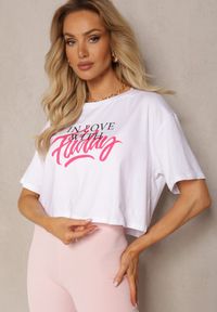 Renee - Biały Krótki T-shirt z Bawełny z Nadrukiem na Przodzie Questa. Kolor: biały. Materiał: bawełna. Długość: krótkie. Wzór: nadruk